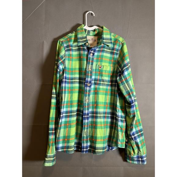 Hollister Shirt Mens Medium Green Blue Plaid Button Down Long Sleeve Flannel - Picture 1 of 4